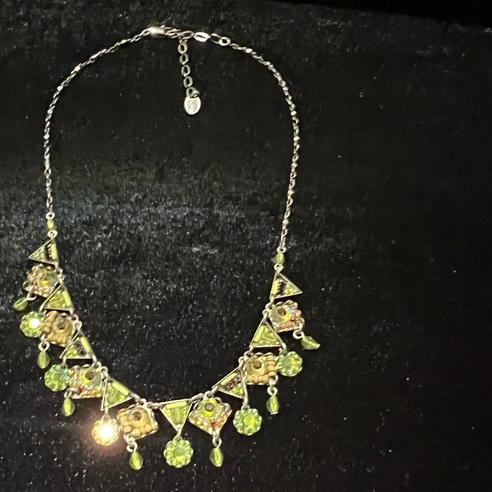 VINTAGE Ayala Bar Silver, Green & Bronze Necklace - Picture 3 of 6